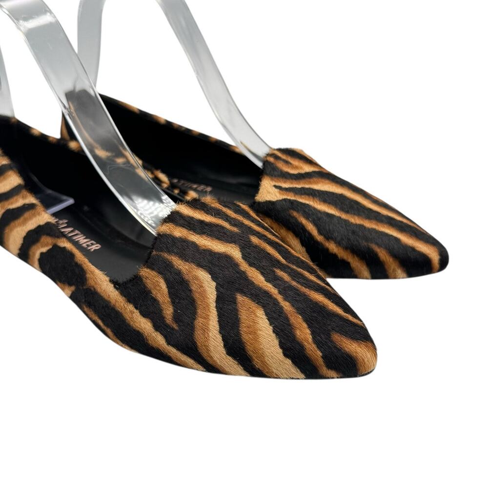 Gibson Latimer Ellie Tan & Black Tiger Print Calf Hair Pointed Toe Ballet Flats - Picture 9 of 12